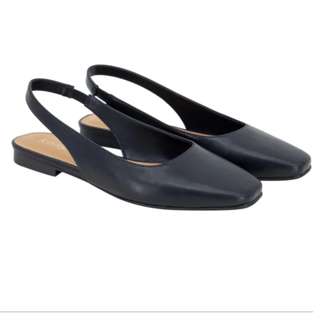 Kensie Black Leather Slingback Pointed-Toe Flats